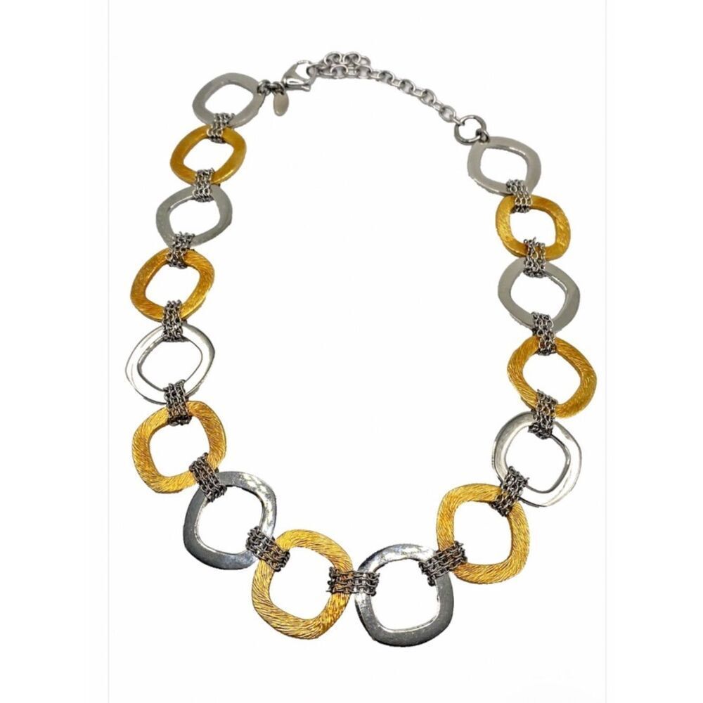 Steel By Design QVC Necklace Gold & Silver Tone Stainless Steel Square Links